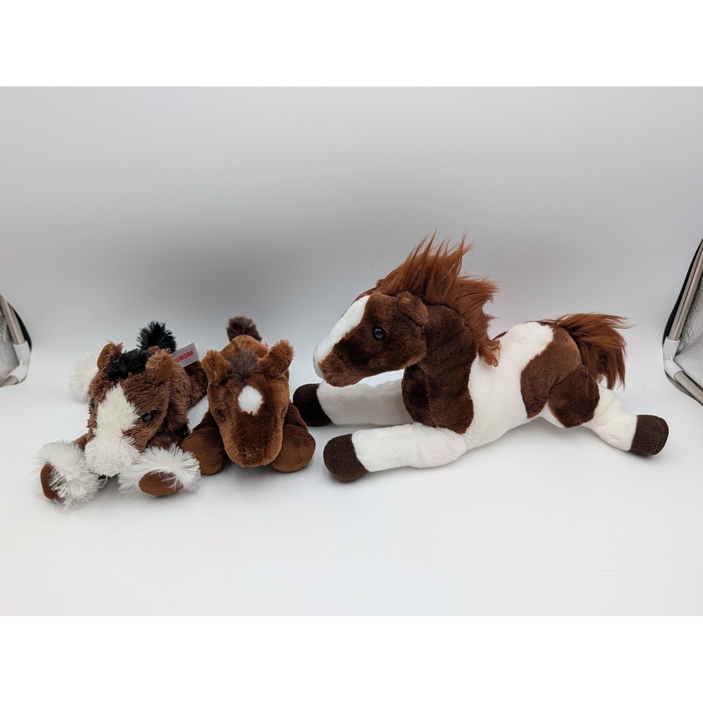 Aurora Horse Plush Lot Brown White Black Stuffed Animal Lot Floppy Pony Foal